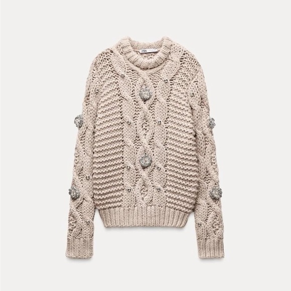 Zara NWT beaded rhinestone knit sweater 3920/188 - Picture 2 of 10